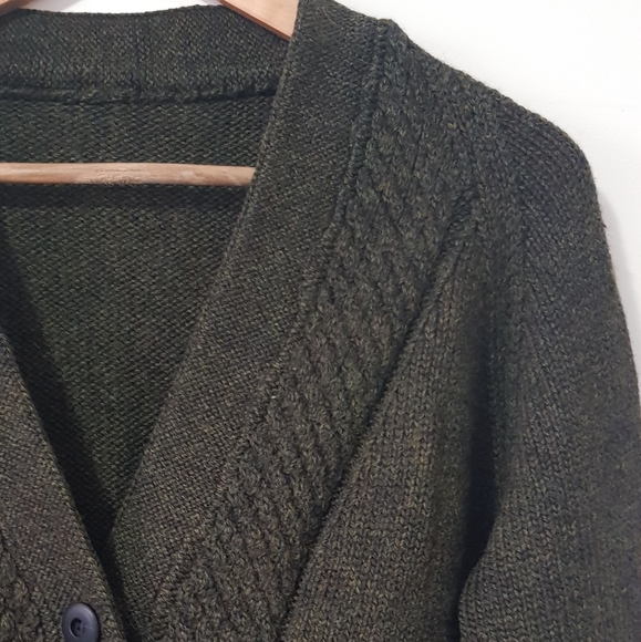 Hand made khaki brown knitted wool cardigan Large - Picture 2 of 5